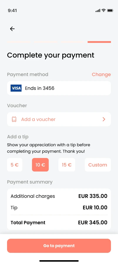 Check-out payment with a tip