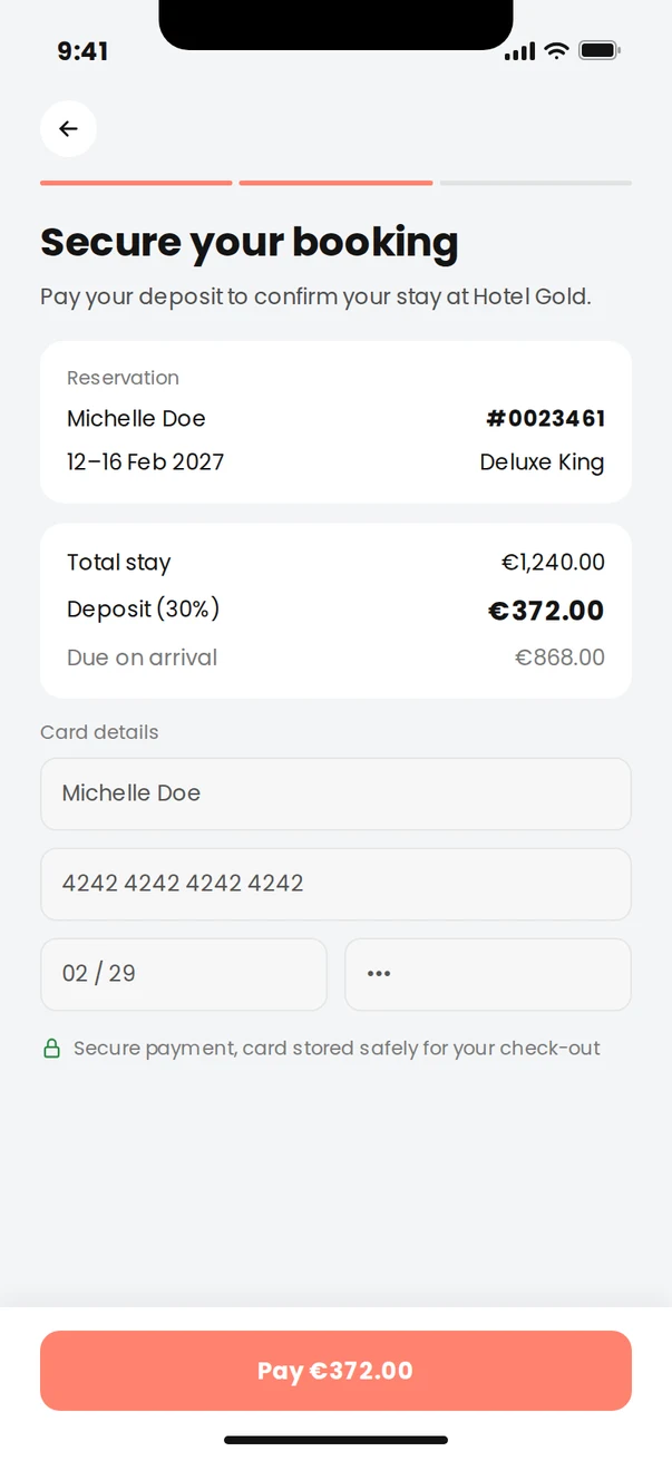 Secure payment link for the deposit
