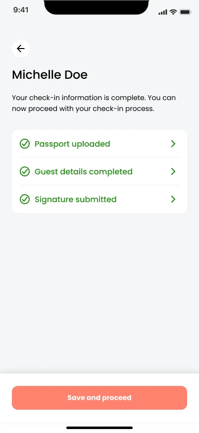 Checklist showing each step completed