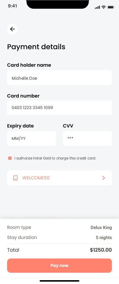 Payment screen with a coupon applied